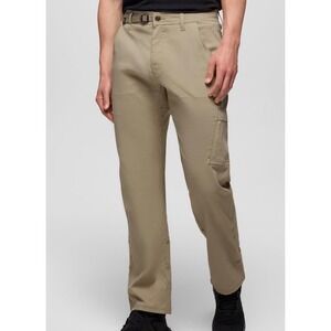 Prana Zion Mens Stretch Hiking Pants 38x30 Tan Cargo Snap Hem Ventilated Inseam